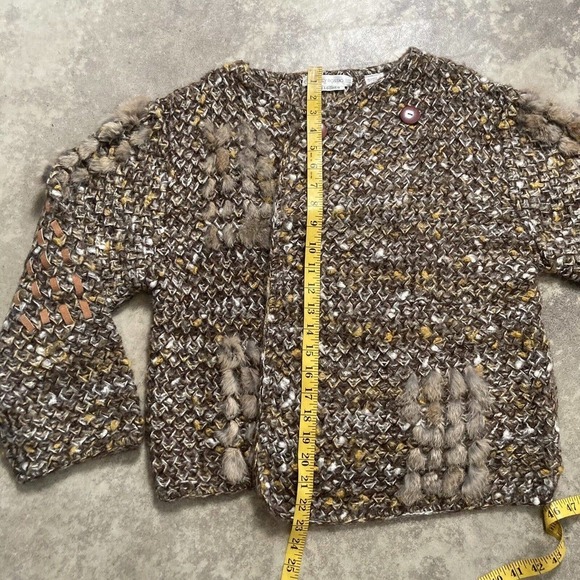Nancy Bossio Vintage Hand Loomed Fur Wool Cardigan Brown Womens Size S/M - Picture 8 of 13